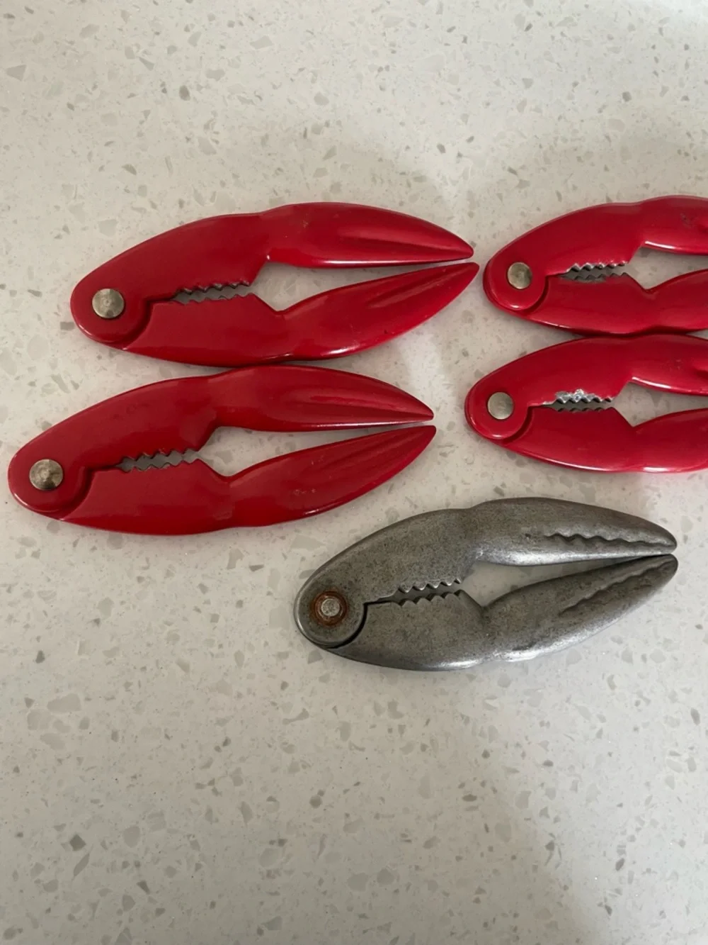Vintage Red Crab Crackers Claw Clamps Set (5) Aluminum Seafood